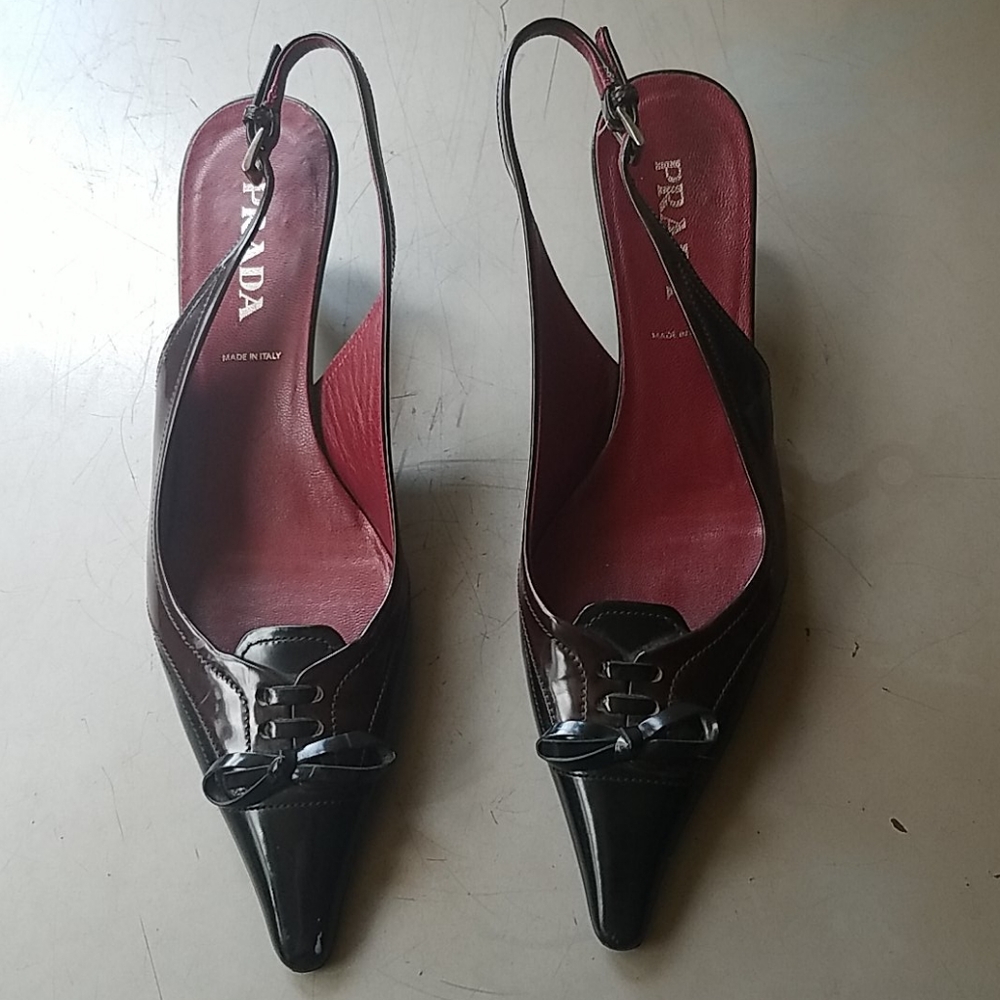 PRADA two-tone slingback kitten heels size 35.5
